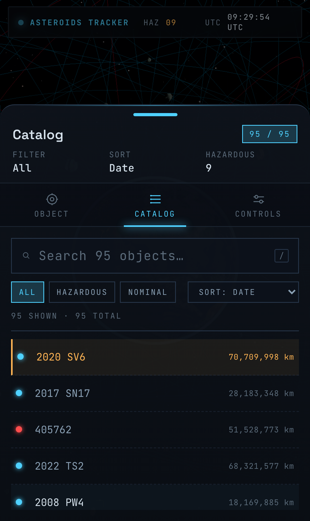 Searchable NEO catalog